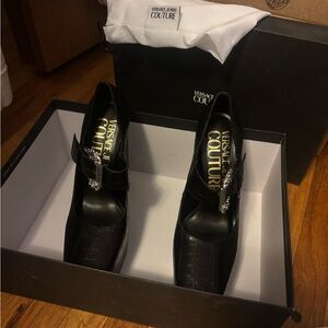 Versace Jeans Collection Black Croc-Embossed heels